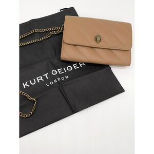Kurt Geiger London Soho Wallet On Chain Small Camel Tan Quilted Leather Chic